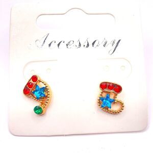 Gold Asymmetrical Christmas stud earrings